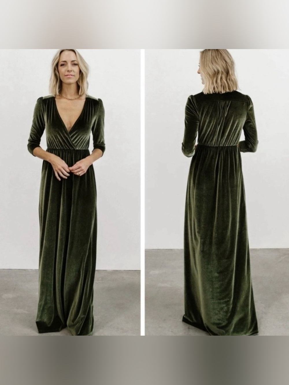 Baltic Born • Sophia Velvet Maxi Dress • Olive Green • Size M